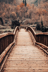 Puente rural en un paisaje otoñal