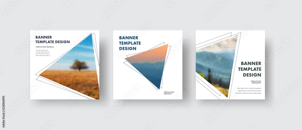 Poster Templates square white web banners standard size with a triangle for the photo.
