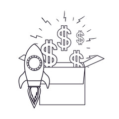 dollar symbol with rocket isolated icon