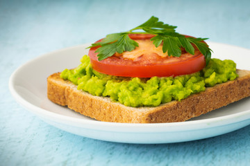 Avocado Toast only salted pulp avocado and tomato slices