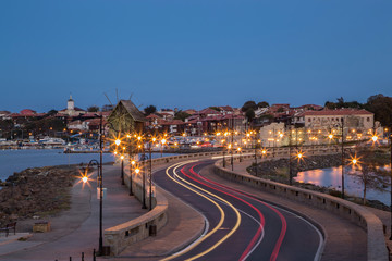 Cityscape of old town of Nessebar at night