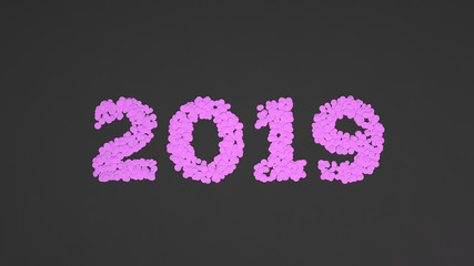 2019 number made from purple confetti