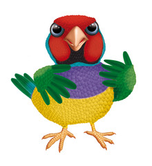 oiseau, diamant de gould, dessin animé, isolé, jouet, 3-d, illustration, attitude, coloré, drôle, joli, poussin, jaune, blanc, 