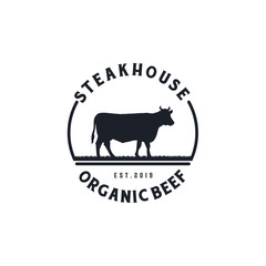 Vintage Cattle. Steak House / Beef logo design inspiration. Grill Restaurant emblem - Vector