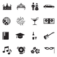 Prom Night Icons. Black Flat Design. Vector Illustration.  © andrej