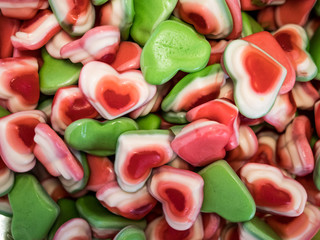 Assorted gummy candies. Top view. Jelly sweets. 