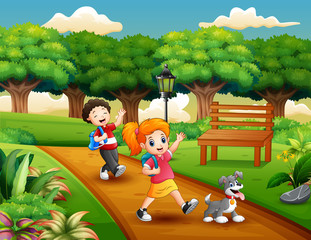 Cartoon of two kids playing in the park