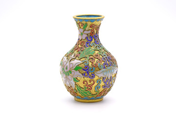 Vase : Antique Chinese Cloisonne enamel vase isolated on white background