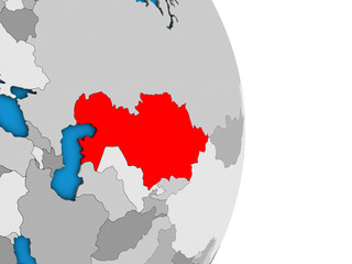 Kazakhstan on simple political 3D globe.