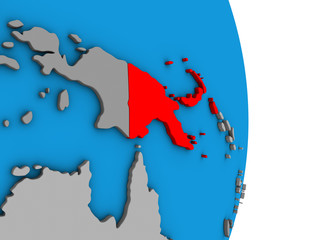 Papua New Guinea on simple political 3D globe.
