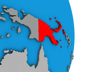 Fototapeta premium Papua New Guinea on simple political 3D globe.