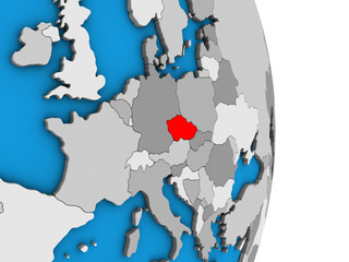 Czech republic on simple political 3D globe.