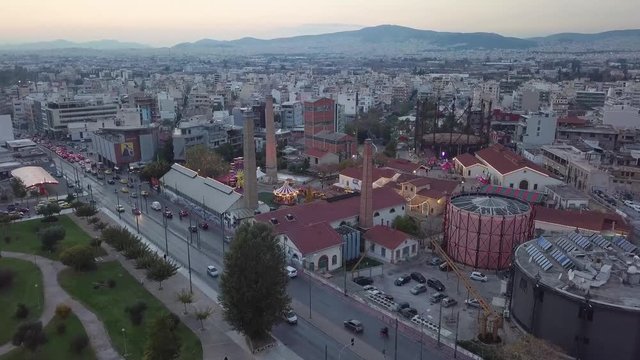 Aerial view from the center of athens gazi square.
