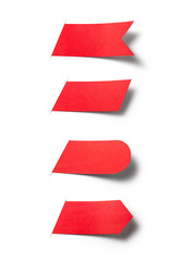 Red paper use as label banner ribbons isolated on white background with clipping path