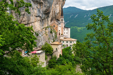 Fototapeta na wymiar Place of pilgrimage Madonna della Corona with church on the hill above the Adige