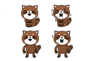 Set of Cartoon Cute lesser panda Character.