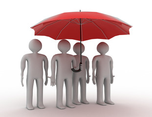 3d people - men, person under a umbrella. Leadership and team