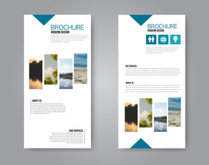 Narrow flyer and leaflet design. Set of two side brochure templates. Vertical banners. Blue colors. Vector illustration mockup.