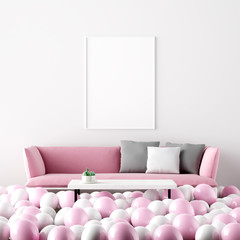 Poster Mockup Interior Living Room Valentine's Day Decoration