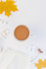 Cozy white warm sweater and Coffee Cup Autumn mood