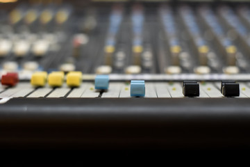 Analog audio mixing console. selective focus