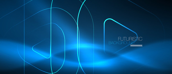 Neon glowing techno lines, hi-tech futuristic abstract background template with geometric shapes