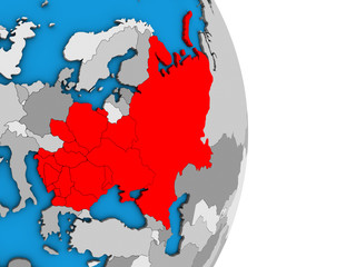 Eastern Europe on simple political 3D globe.