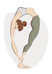 Practicing Yoga. Vector Illustration of a Woman Making Exercise in a Fitness Outfit