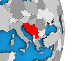 Yugoslavia on simple political 3D globe.