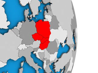 Visegrad Group on simple political 3D globe.