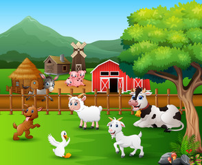 Obraz na płótnie Canvas Farm scenes with different animals in the farmyard