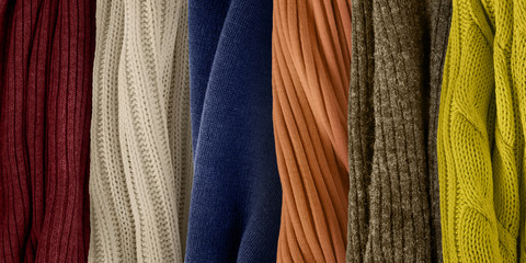 Colors palette for fall and winter 2018. Knitted fabric samples.