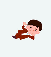 Businessman in casual style lying, greets with a dreamy expression.