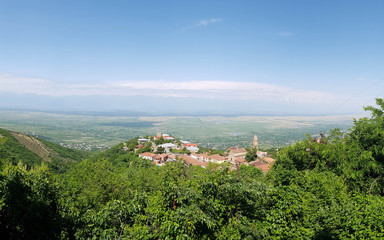 Fototapeta na wymiar Sighnaghi, Georgia: Panoramic view on downtown of Sighnaghi or Signagi city and Alazani valley in Georgia