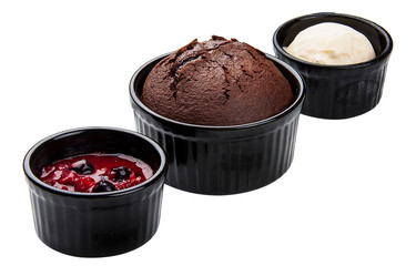 Flan of dark chocolate on a white background. Dessert