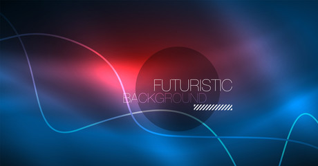 Glowing abstract wave on dark, shiny motion, Christmas and New Year magic space light. Techno abstract background