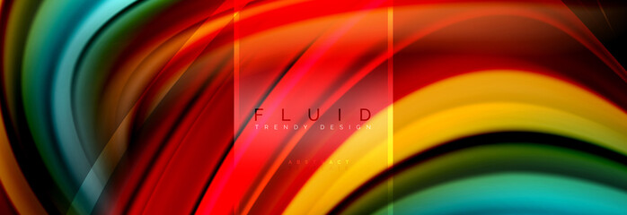 Fluid colors abstract background colorful poster, twisted liquid design on black, colorful marble or plastic wave texture backdrop, multicolored template for business or technology presentation or web