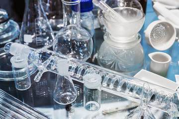 medical tubes and flasks in the laboratory or clinic