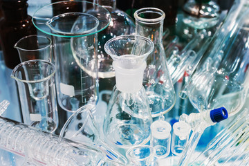medical tubes and flasks in the laboratory or clinic