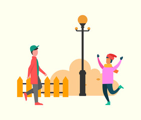 Atumn Meeting Friends. Chums in Street Vector