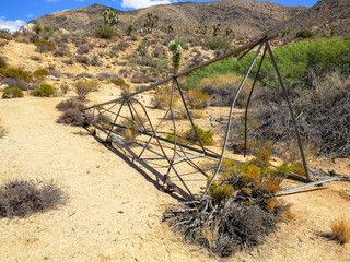 Broken windmill tower in the desert Joshua Tree Park