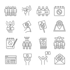 Protest action linear icons set