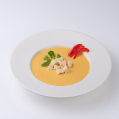 Lentil soup isolated on white background.