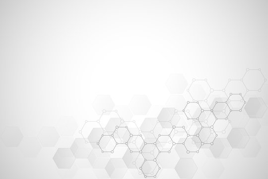Geometric background texture with molecular structures and chemical compounds. Abstract background of hexagons pattern. Illustration for medical or scientific and technological modern design. © berCheck