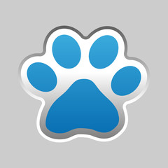 Animal Paw - Silver Blue Metallic Vector Illustration - Isolated On Gray Background