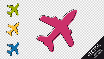 Airplane Icon - Colorful Outline Vector Illustration - Isolated On Transparent Background