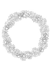  Kranz aus Eichenlaub auf weißem Grund