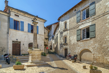 Square in Bourdeilles village, France