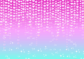 Obraz premium ピンクとペパーミントブルーグラデーション背景に連なるハート