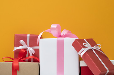 Gift boxes for celebration on light background